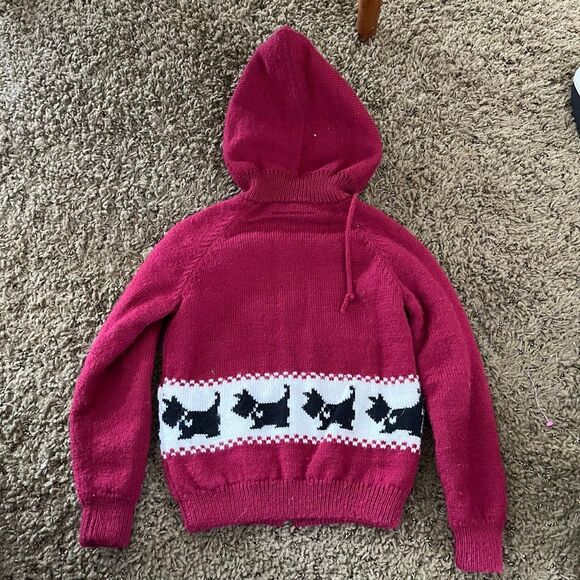 VTG 60s Handknit Double-Layer Scottie Dog Wool Hooded Jacket Kids 4/5T - Picture 7 of 7
